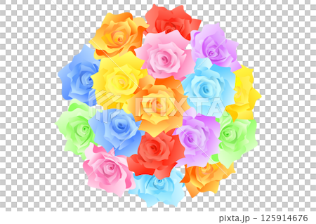 カラフルな薔薇の円形ブーケ 125914676