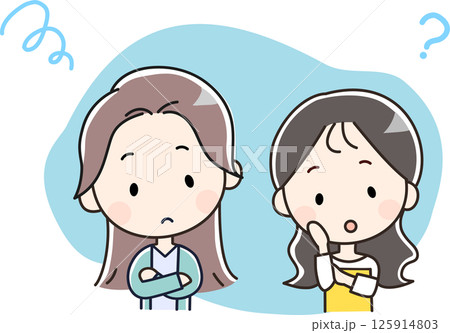 悩みを抱える女性カップルのイラスト 悩みを抱える女性カップルのイラスト 125914803
