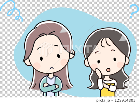 悩みを抱える女性カップルのイラスト 悩みを抱える女性カップルのイラスト 125914803