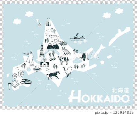 北海道旅遊:簡單的單色旅遊景點地圖 北海道旅遊:簡單的單色旅遊景點地圖 125914815