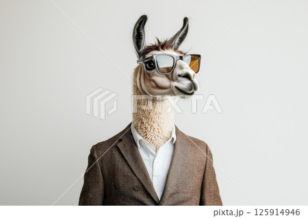 A man dressed in a suit and sunglasses is posing for a picture 125914946