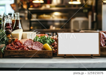 Horizontal Mockup for Marketing Banner on a Rustic Table with Various Meats and Cheeses 125915076