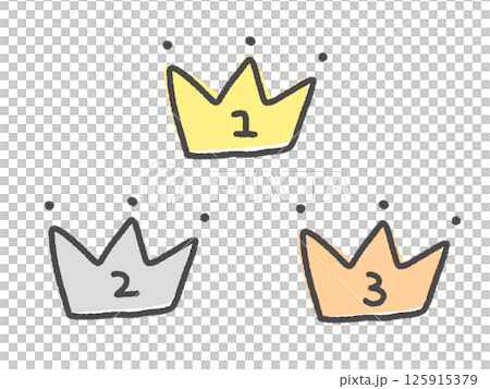Hand-drawn cute and loose crown ranking set, gold, silver and bronze 125915379