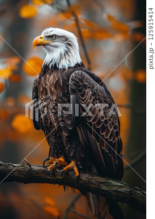 A bald eagle perched on a forests 125915414