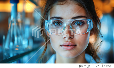 Portrait of Beautiful Scientist. Ambitious Young Biotechnology Specialist, working with Advanced Equipment 125915568