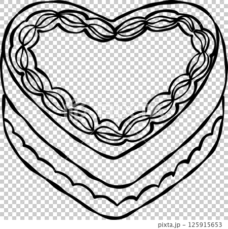 Coquette Vintage Cake with Retro Charm Hand Drawn Line Art 125915653