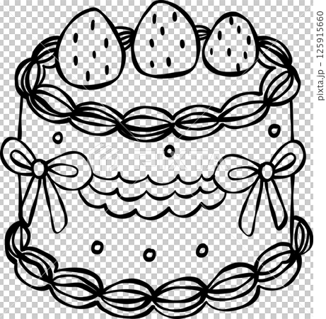 Coquette Vintage Cake with Retro Charm Hand Drawn Line Art 125915660