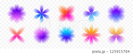 Colorful blurred gradient flowers collection. Bright blur floral aura shape set. Fading abstract elements for poster, template, badge, sticker, collage. Vector iridescent smooth gradation flower pack Colorful blurred gradient flowers collection. Bright blur floral aura shape set. Fading abstract elements for poster, template, badge, sticker, collage. Vector iridescent smooth gradation flower pack 125915784