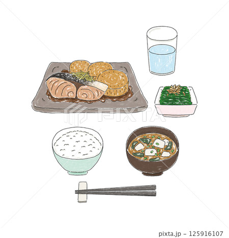 バランスの良い食事・和食・ぶり大根 125916107