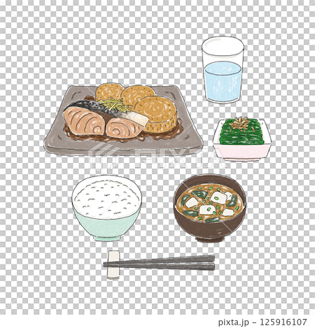 バランスの良い食事・和食・ぶり大根 125916107