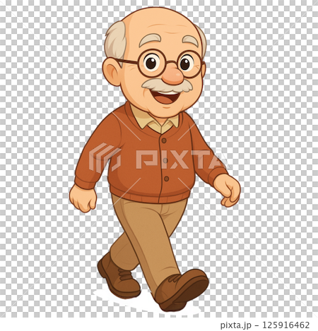 Cute character illustration of an elderly man walking with a smile 125916462