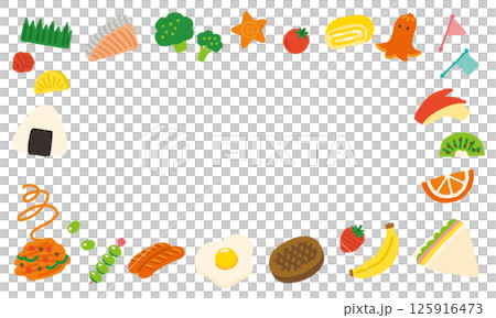 お弁当のおかずのかわいい背景イラスト　長方形　手書き 125916473