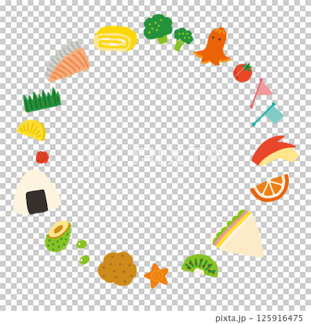 Cute bento side dish background illustration, circle, handwritten Cute bento side dish background illustration, circle, handwritten 125916475