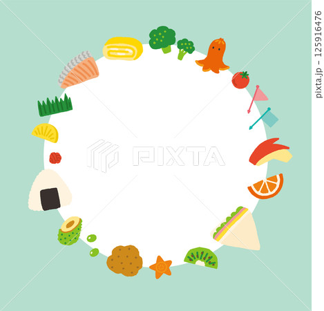 かわいいお弁当のおかずの背景イラスト　丸　手書き 125916476