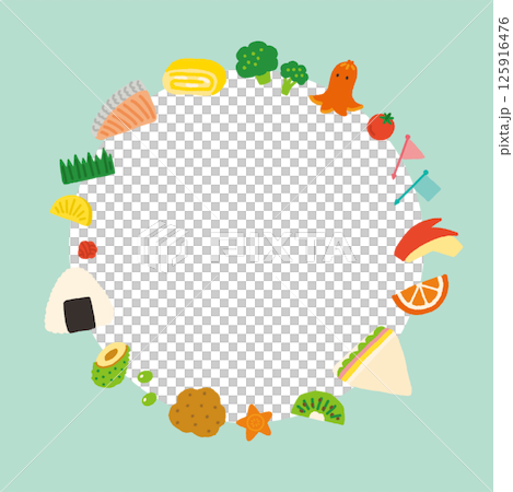 かわいいお弁当のおかずの背景イラスト　丸　手書き 125916476