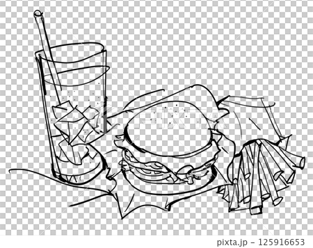 Hamburger, fries, juice, fast food Hamburger, fries, juice, fast food 125916653