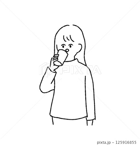 水を飲む女性のシンプルイラスト 125916855