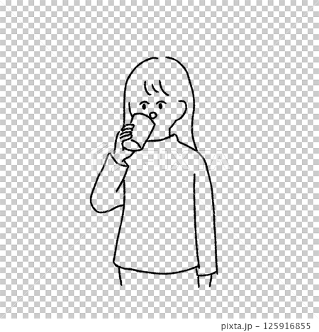 水を飲む女性のシンプルイラスト 125916855