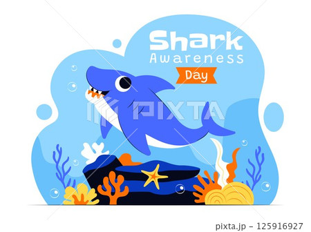 Shark Awareness Day Vector Illustration on 14 July Featuring a Shark and the Ocean to help Preserve the Marine Ecosystem in a Flat Background Shark Awareness Day Vector Illustration on 14 July Featuring a Shark and the Ocean to help Preserve the Marine Ecosystem in a Flat Background 125916927