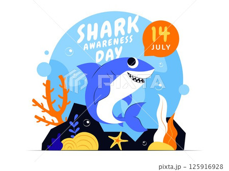 Shark Awareness Day Vector Illustration on 14 July Featuring a Shark and the Ocean to help Preserve the Marine Ecosystem in a Flat Background 125916928