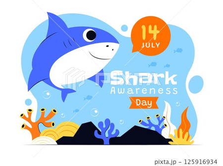 Shark Awareness Day Vector Illustration on 14 July Featuring a Shark and the Ocean to help Preserve the Marine Ecosystem in a Flat Background 125916934