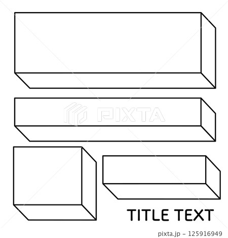 フレーム枠ボックス　シンプルなタイトル見出し　3d立体イラスト素材　白黒線　png 125916949