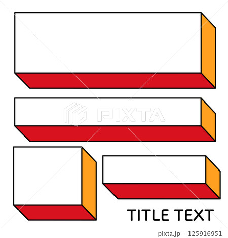 シンプルなタイトル見出しフレーム枠ボックス　3d立体イラスト素材　白黒線　赤　オレンジ　png 125916951