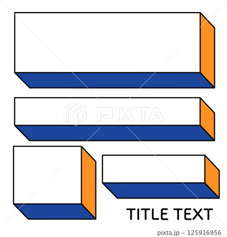 シンプルなタイトル見出しフレーム枠ボックス　3d立体イラスト素材　白黒線　青紺色　オレンジ　png 125916956