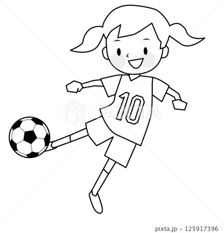 サッカーをする女の子　線画 125917396