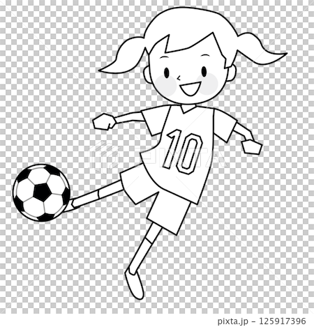 サッカーをする女の子　線画 125917396