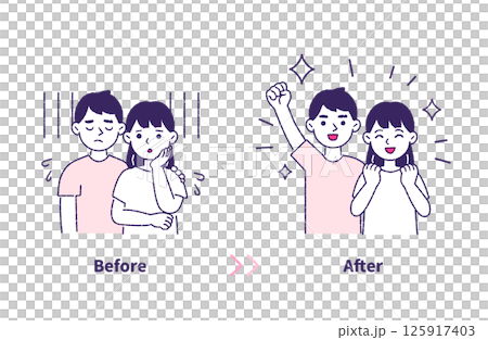 Set of men and women changing from troubled to smiling (smile, crying, success, failure) Set of men and women changing from troubled to smiling (smile, crying, success, failure) 125917403