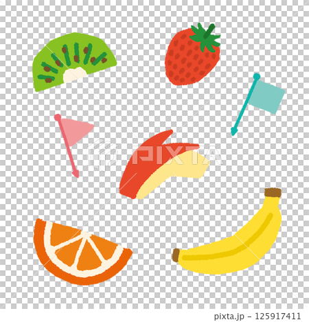 お弁当のデザートのイラストセット　かわいい　手書き 125917411