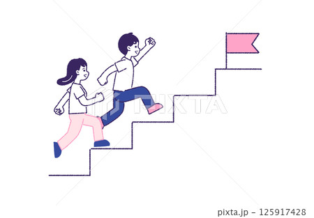 ステップアップする男女 全身(成長・順調・前進) ステップアップする男女 全身(成長・順調・前進) 125917428