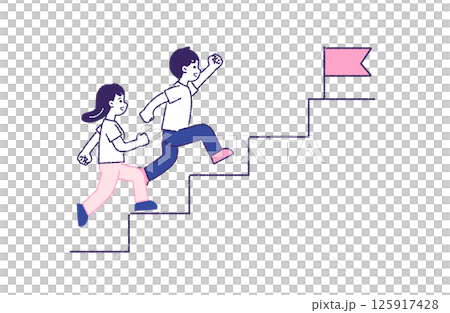 ステップアップする男女 全身(成長・順調・前進) ステップアップする男女 全身(成長・順調・前進) 125917428