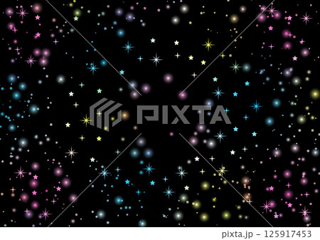 黒と虹色の星空背景、かわいい、イラスト、レインボー 125917453