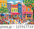 テラスのある街並みと子供たち 125917728