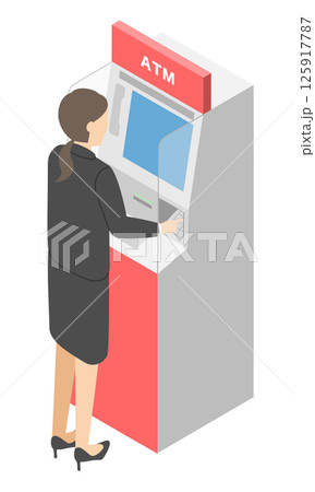 ATMを操作する会社員女性 125917787