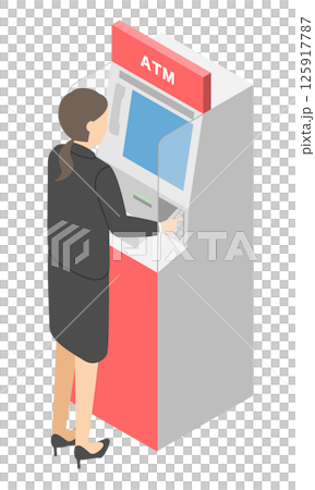 ATMを操作する会社員女性 125917787