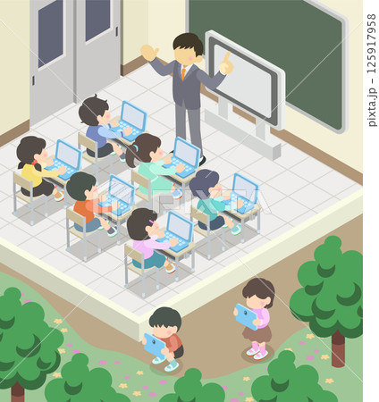 タブレットを使った授業イラスト 125917958