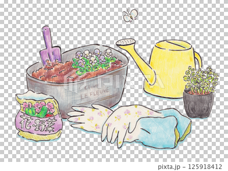 ガーデニングの手描きイラスト 125918412