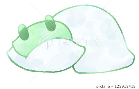 布団にくるまっている眠たそうなカエル(緑色) 布団にくるまっている眠たそうなカエル(緑色) 125918419