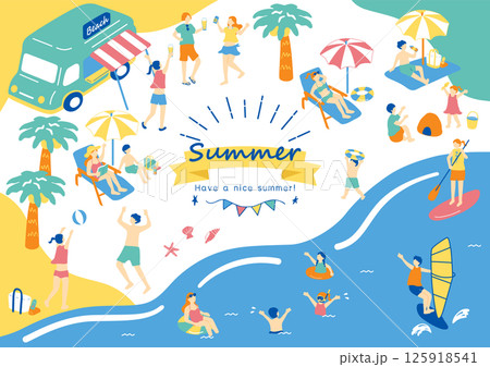 夏の海を楽しむ人々 夏の海を楽しむ人々 125918541