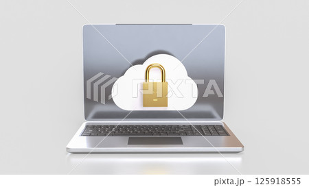 The White cloud and Gold lock for Technology Security concept 3d Rendering. 125918555
