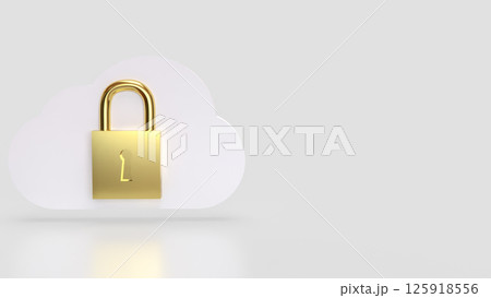 The White cloud and Gold lock for Technology Security concept 3d Rendering. 125918556
