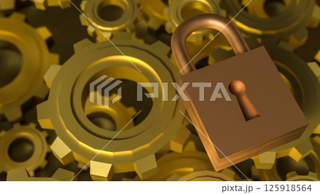 The Master key lock and Gears for security concept 3d Rendering. 125918564