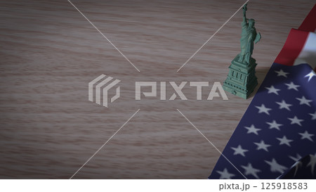 The Statue of Liberty and USA flag on wood table 3d rendering The Statue of Liberty and USA flag on wood table 3d rendering 125918583