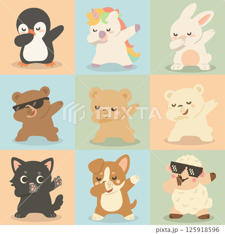 Dabbing animals dancing cartoon set 125918596