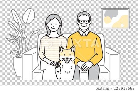 一對老年夫婦坐在客廳沙發上的向量插圖 一對老年夫婦坐在客廳沙發上的向量插圖 125918668