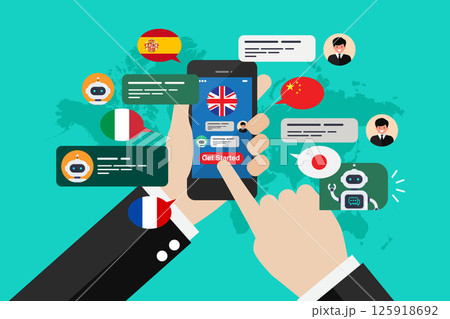 Learning of different foreign languages through the mobile application smartphone in the hand. 125918692