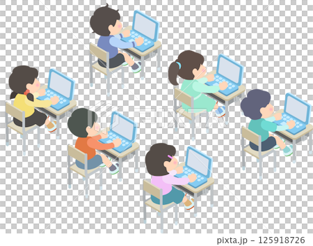 タブレットを使って勉強する子供たち 125918726